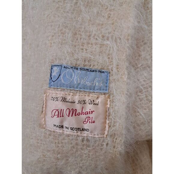 60's vintage OHRBACH WOMEN MOHAIR PILE WOOL beige scarf made SCOTLAND rectangle - Picture 2 of 7